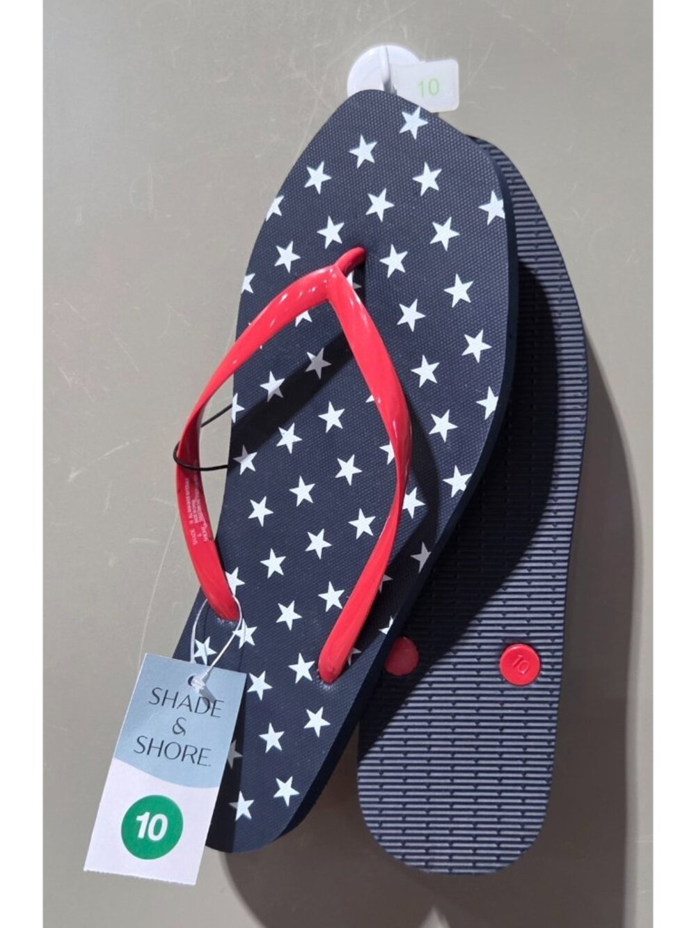 Shade & Shore Palmer Red White & Blue Stars Flip Flop Sandals -- Women's 10